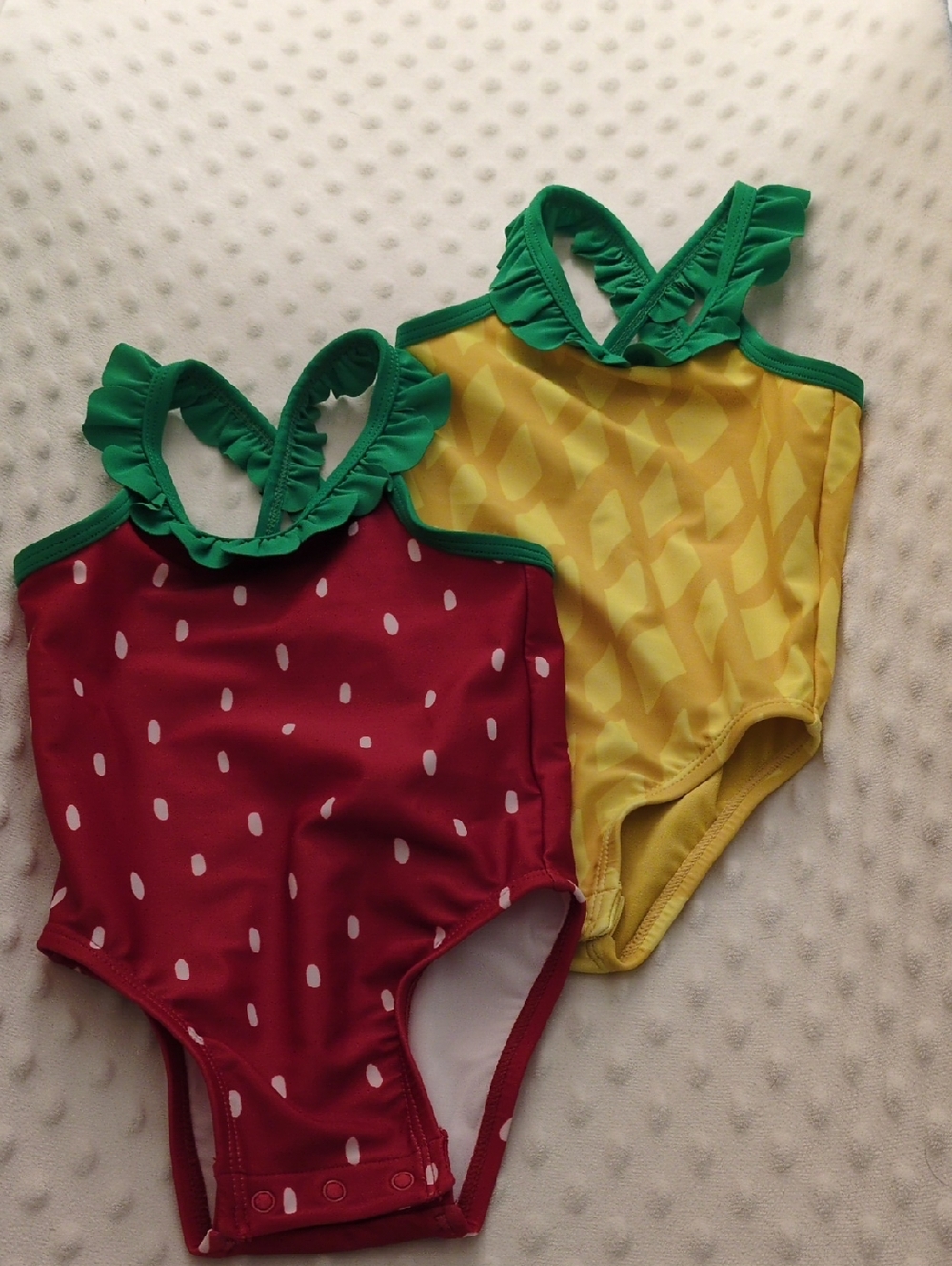 Old Navy Red Strawberry & Yellow Pineapple One-Piece Swimsuits, 6-12m
